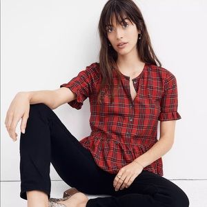 Madewell Studio Ruffle-Hem Top in Clanton Plaid